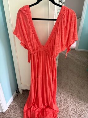 Women's Coral Maxi Dress with Deep V - Brand Unspecified